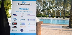 Photo of sign displayed by swimming pool thanking the Partners for the LP Gas Growth Summit